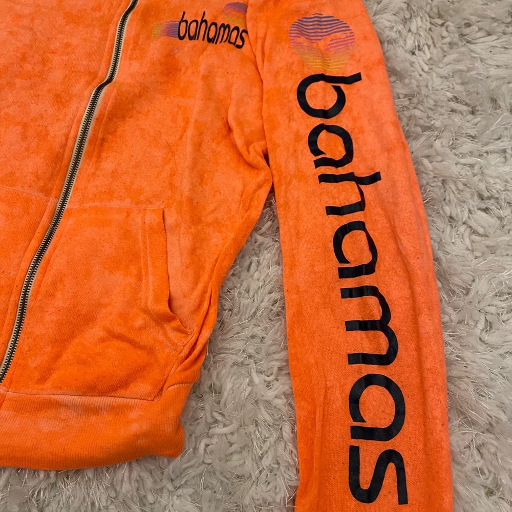 Lightweight neon orange zip up sweatshirt